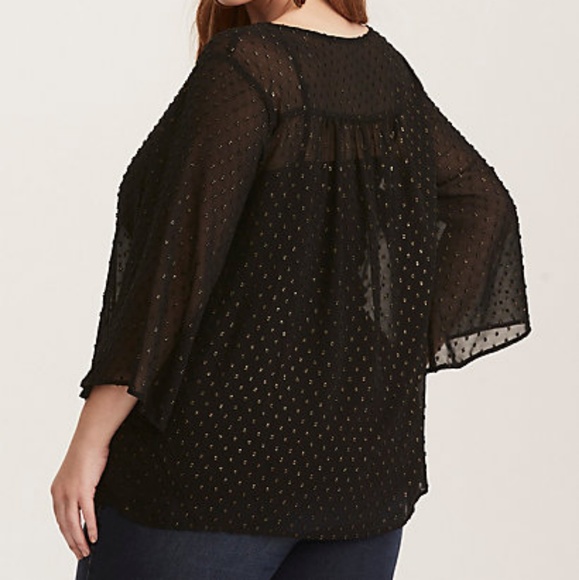 Black & Gold Foil Textured Dot Blouse - Picture 3 of 3